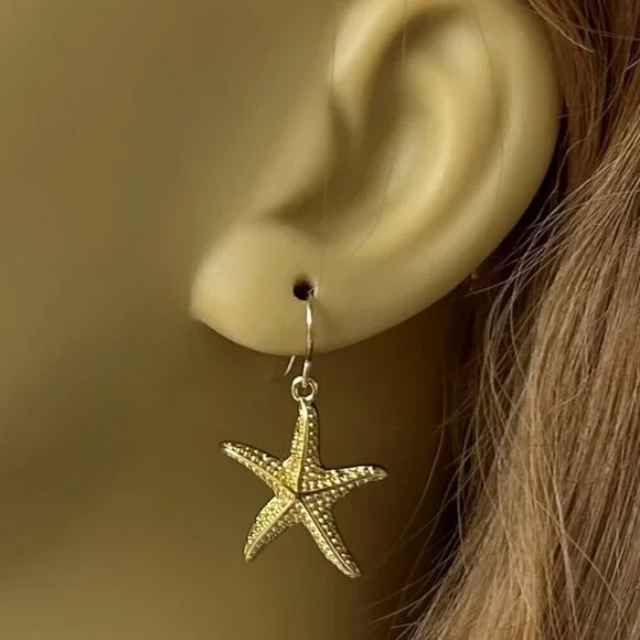 Starfish Earrings Gold 14K Gold Filled Wires Womens Girls Beach Jewelry - Picture 4 of 6